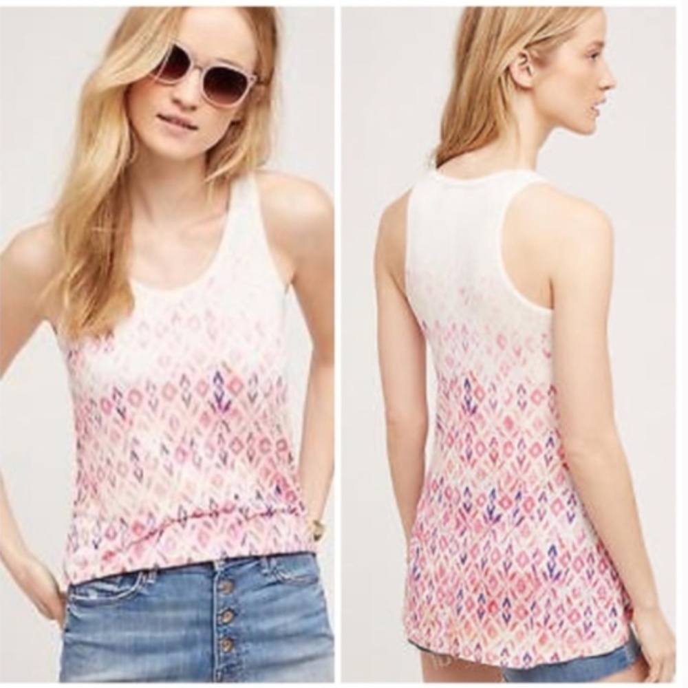 Anthropologie Akemi + Kin Caicos Pink White Geometric Racerback Tank Top